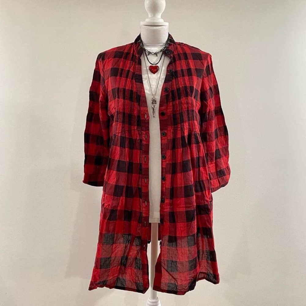 5/$25 Red and Black Plaid Long Coat
